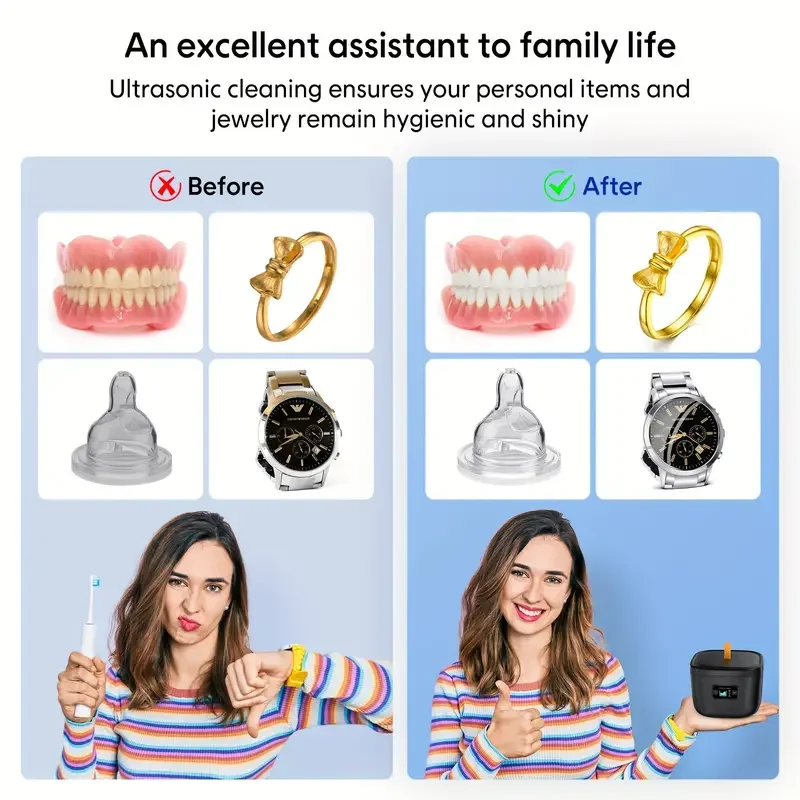 Ultrasonic Cleaner for Denture UV Cleaner Ultrasonic  Jewelry 45KHzCleaner 255ML Ultrasonic Cleaning Machine Ultrasound Washing