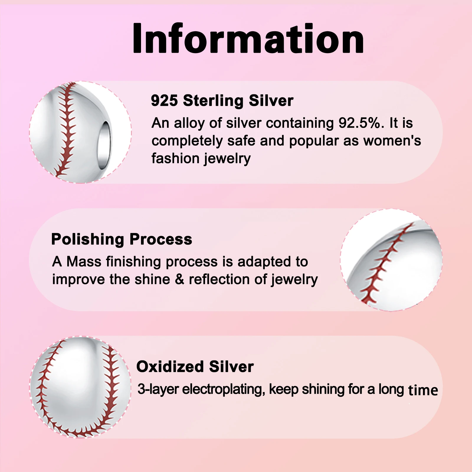 925 Sterling Silver Baseball Pendant Charm Fit  Charms Bracelets Women DIY Jewelry Gift