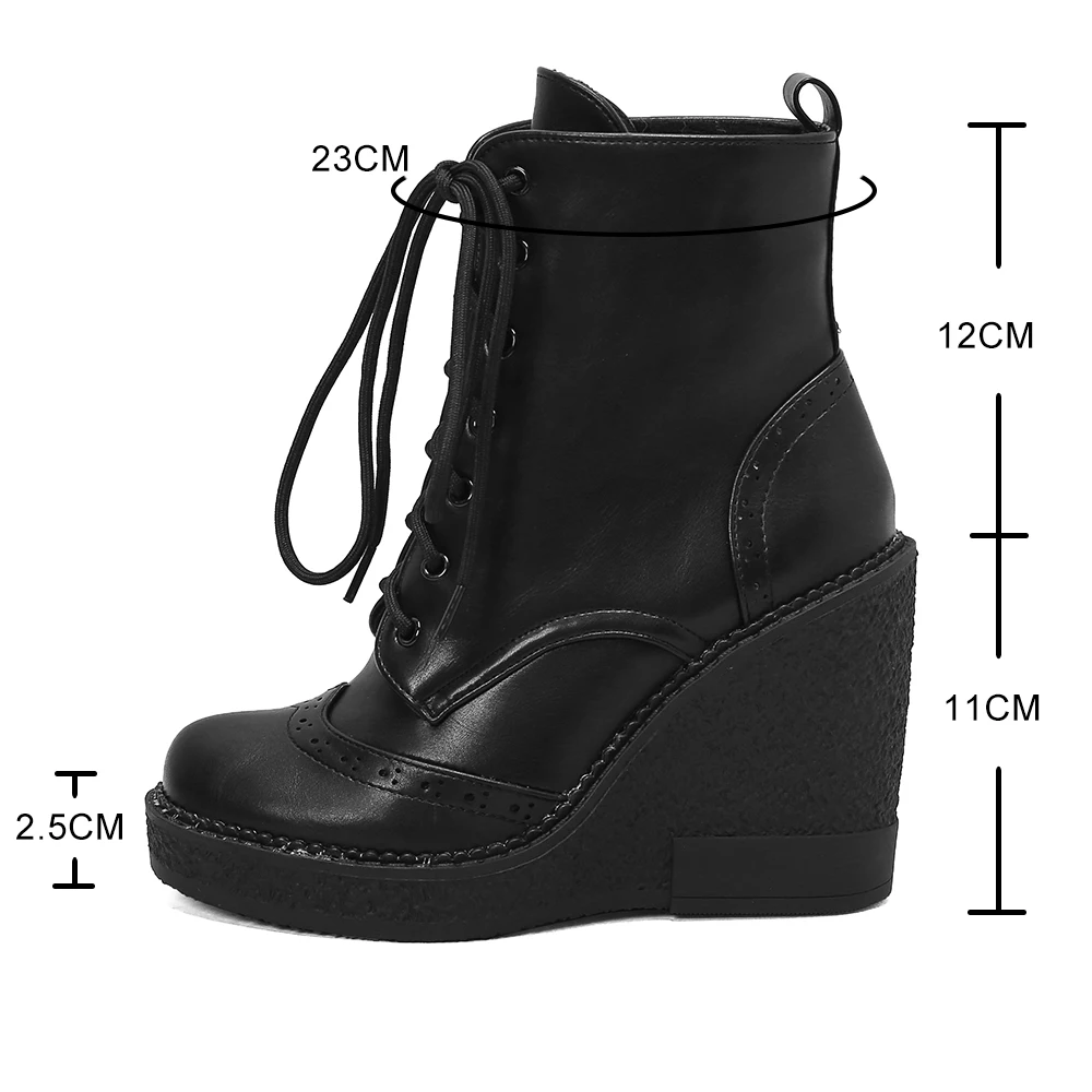 Platform Women\'s Lace Up Ankle Boots Autumn Winter Wedge thick Sole Shoes Lace Up Heels Short Boot Comfortable Booties For Women