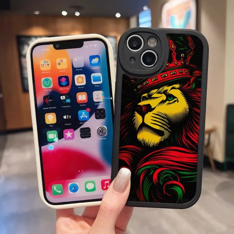 Bob Marley Rasta Lion Phone Case Black Leather For IPhone 13 11 14 12 Pro Max Mini Xs X Xr 7 8 Plus SE2020 Silicone Soft Coque