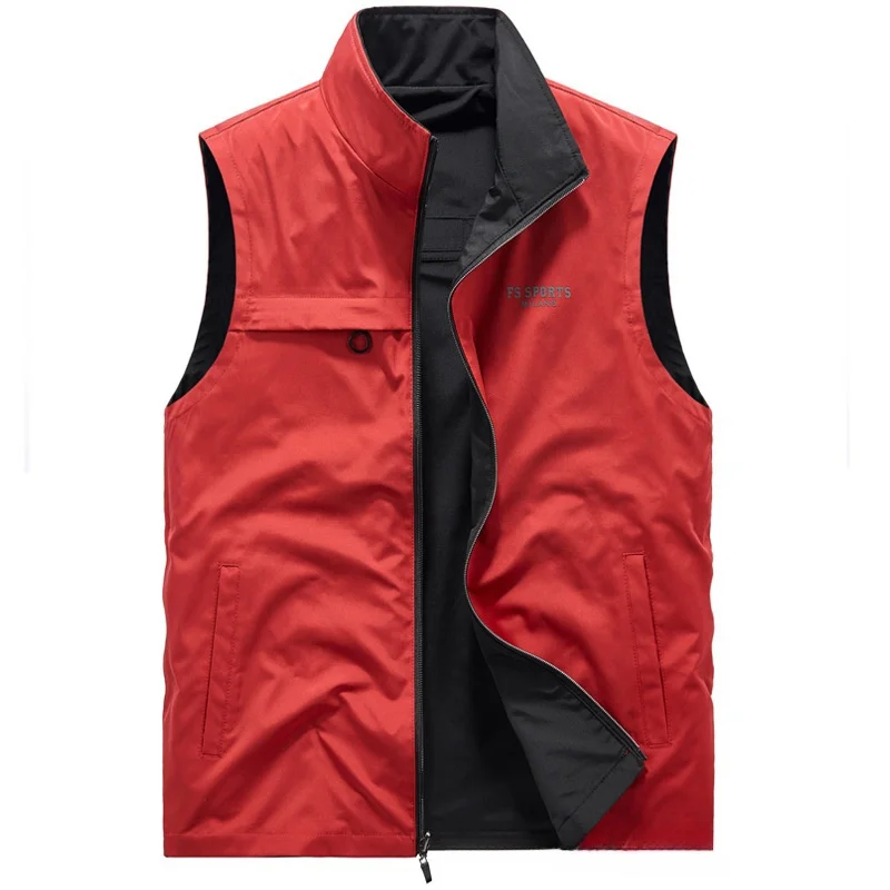 Spring Autumn Men's Zipper Solid Color Double Sided Vest Outdoor Photography Casual Quick Drying Waistcoat Thin Workwear Vest