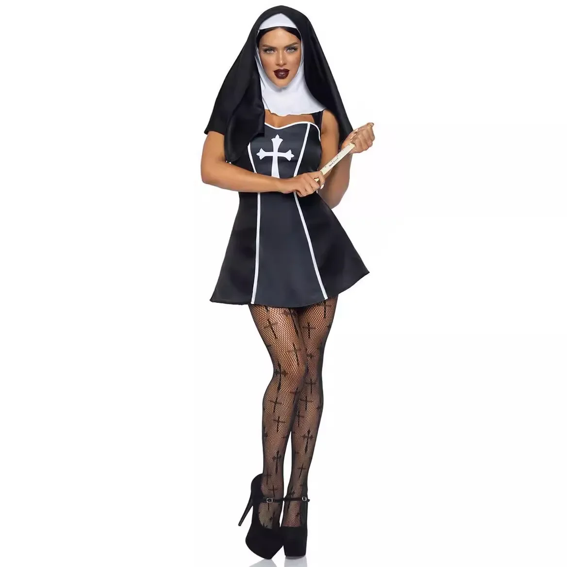 

Adult Nun Costume Women Nun Sister Dress Sexy Bad Habit Outift Missionary Nun Cosplay Halloween Fancy Dress