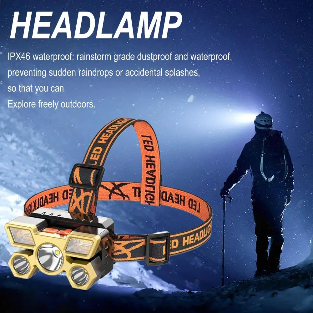 Strong Headlight  Rechargeable Ultra Bright  Long Range Outdoor  Headworn  Minelight Field Lighting  Night Five Headlights