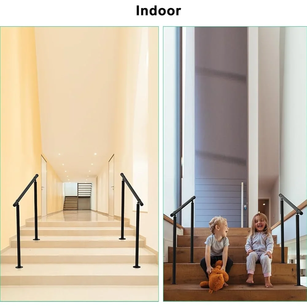 2 Pack Metal Handrails Outdoor Steps Adjustable Wrought Iron Stair Railing 2 to 3 Step Handrail Installation Kit Durable Support