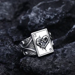 Vintage Gothic Poker Rings for Men Women Ace of Spades Playing Cards Trendy Jewelry Accessories Wedding Banquet Ring Resizable