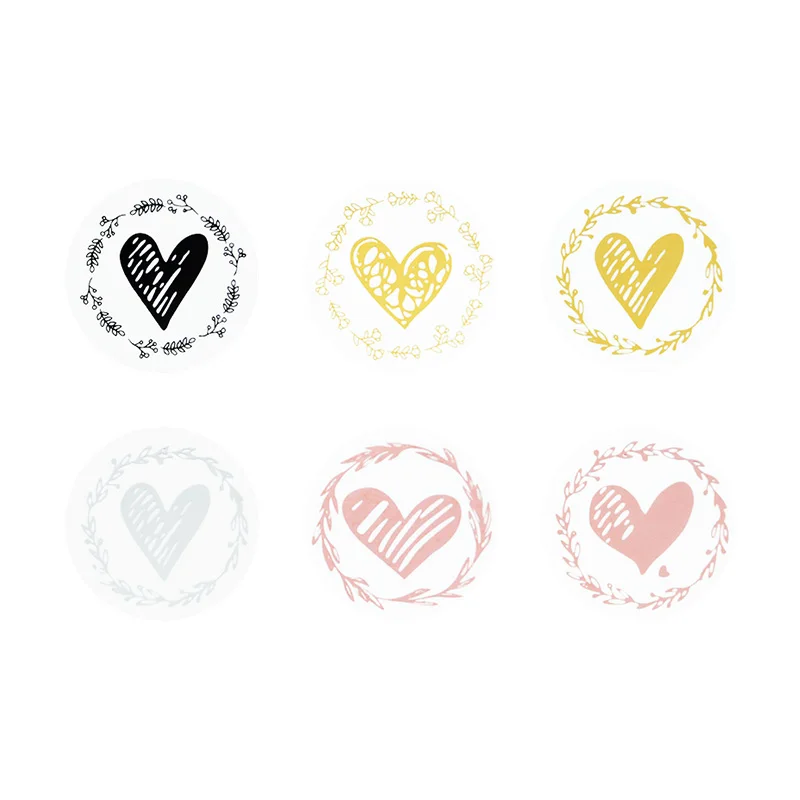 200Pcs Bronzing Transparent Sealing Stickers Love Heart Round Gold Silver Envelop Candy Bag Label for Baking Gift DIY Decoration