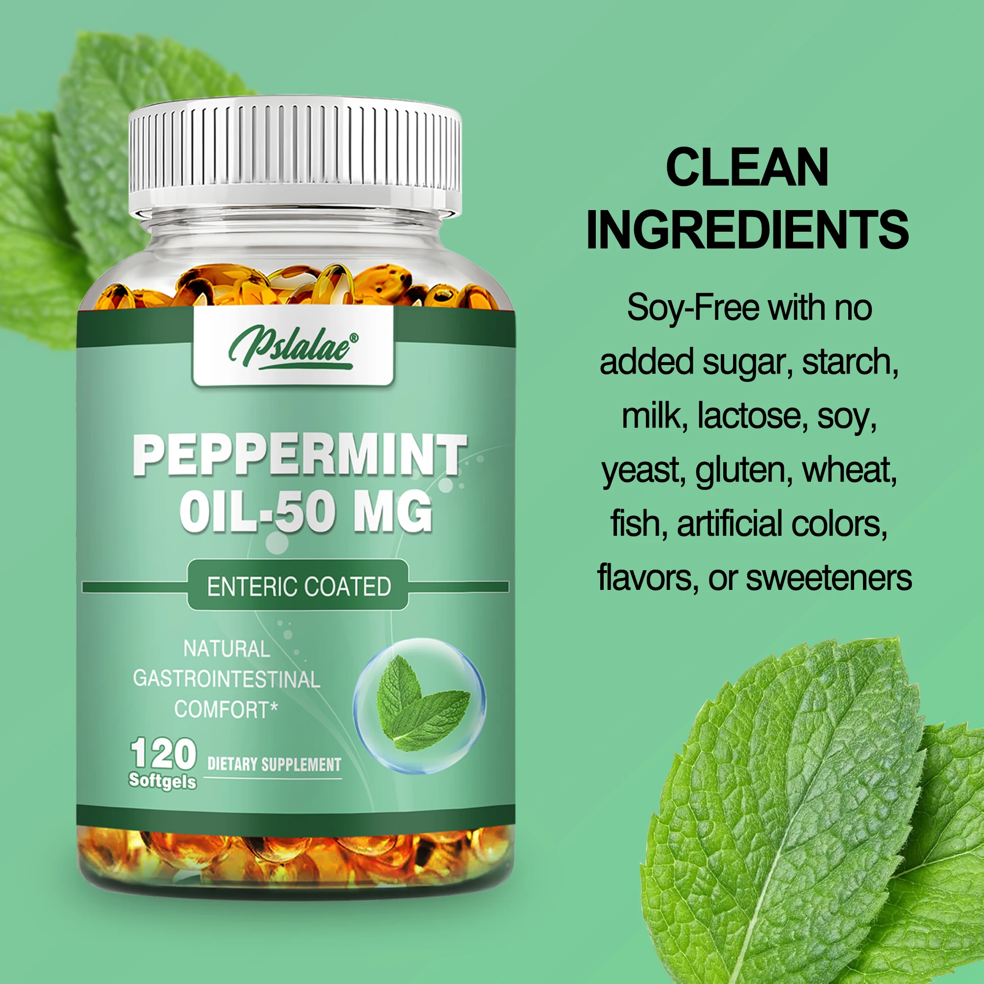 زيت النعناع 50 مجم - يعزز الهضم والامتصاص، ويقلل من الانزعاج في البطن، ويساعد صحة الجهاز الهضمي والأمعاء