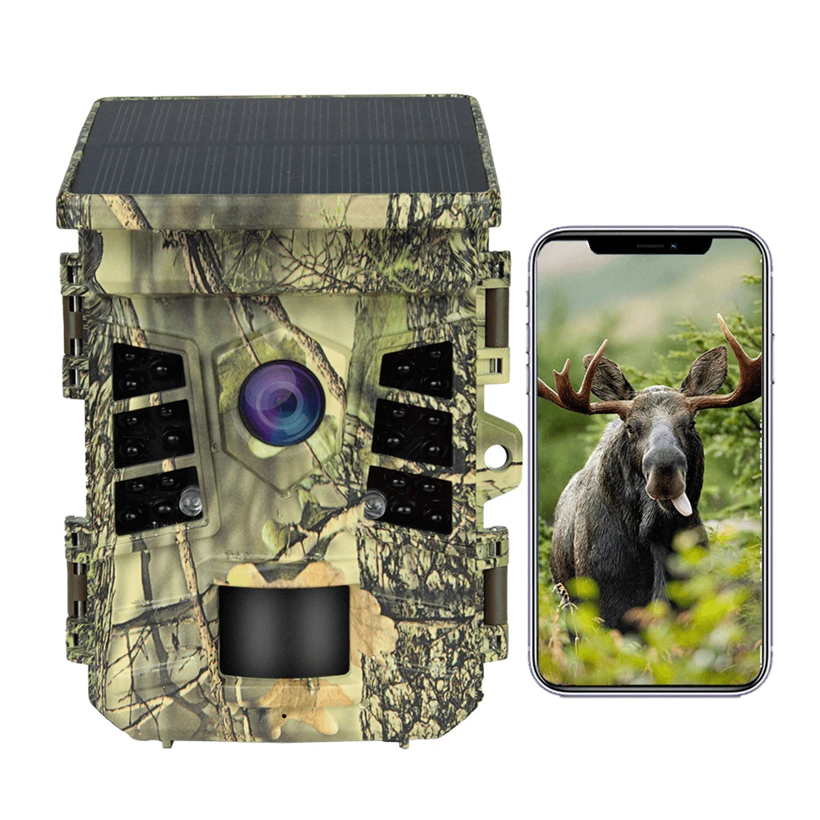 

Camera 0.3s Trigger Time IP66 Waterproof 1080p Trail Camera with Solar Powered WiFi Connect Function