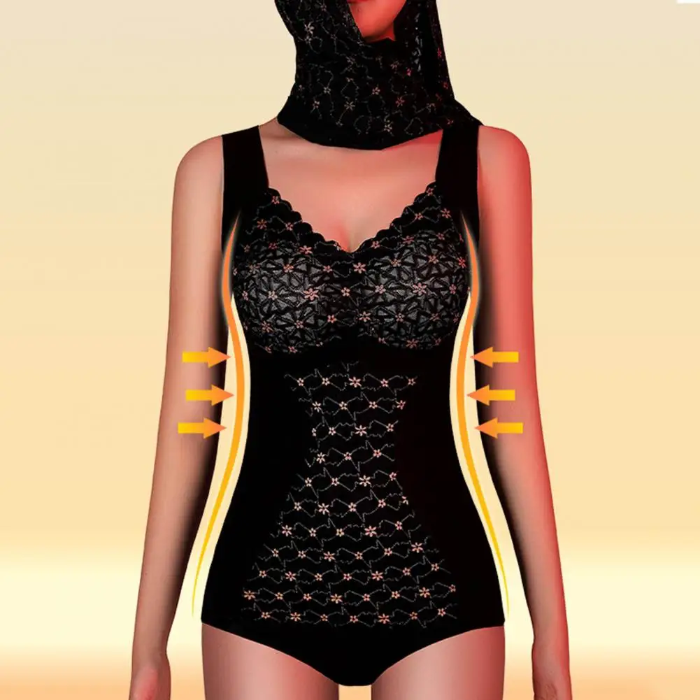 Stylowa damska kamizelka z dekoltem w szpic Zimowa koronkowa kamizelka z poduszkami na klatkę piersiową Warstwa podstawowa Aksamitny plusz dla kobiet Utrzymuj ciepły top