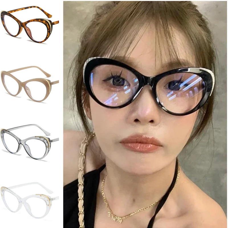 Fashion Optical Spectacles Oversize Frame Eyewear Cat Eey Google Simplicity Eyeglasses Women Auti-blue Light Glasses