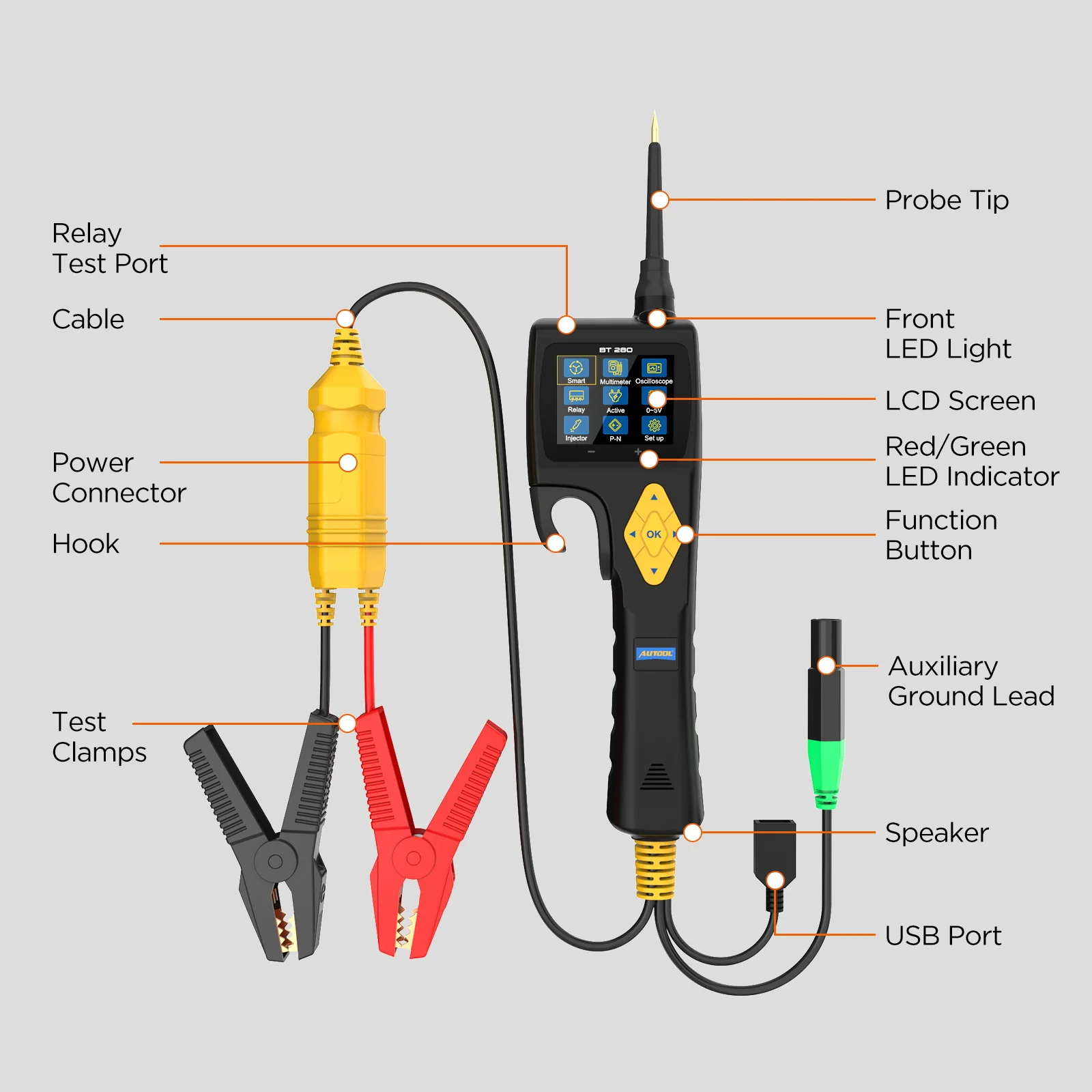 New Arrival AUTOOL BT280 Electric System Tester 9V-30V Multimeter Relay