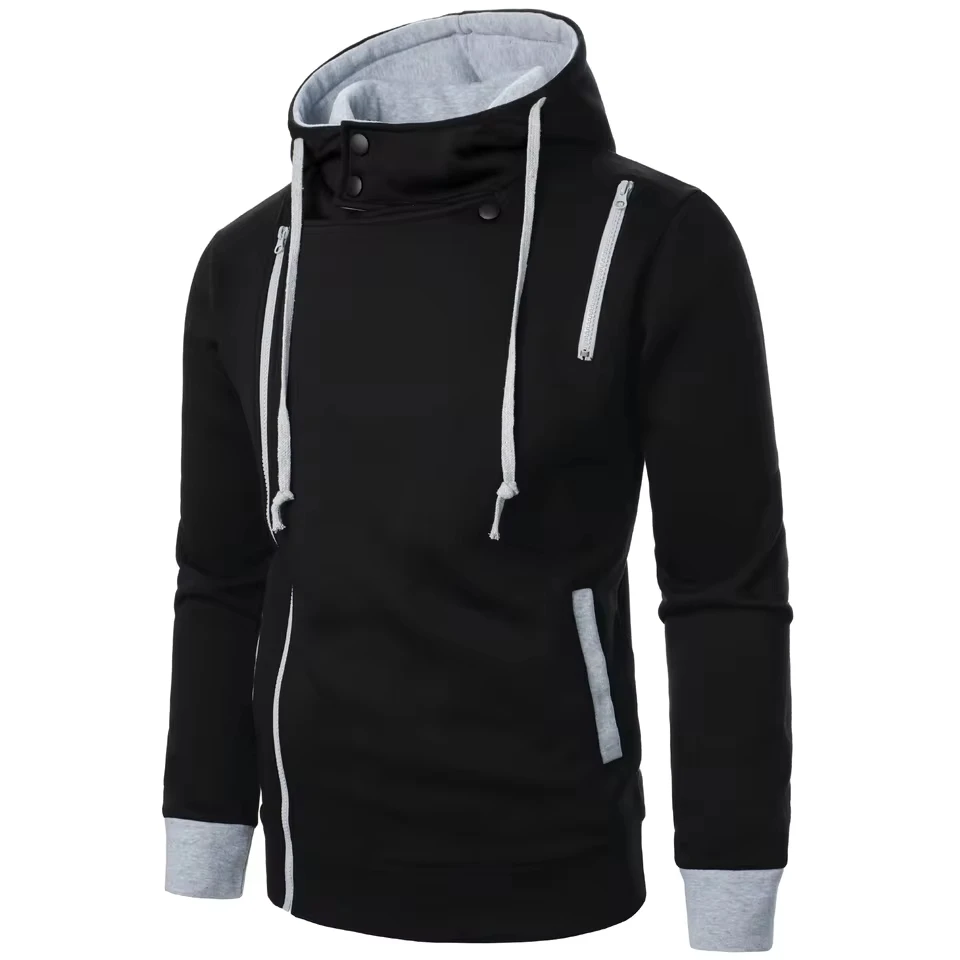 

2025 New Fashion Men's Color-coded Asymmetrical Zipper Long Sleeve Hooded Sweatshirts Male Autumn Winter Clothes Cardiganc Coats
