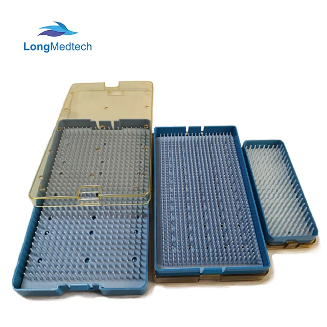 Plastic  Stainless Steel Double Layers Delicate Instrument  Sterilization Tray With With Silicone Mat