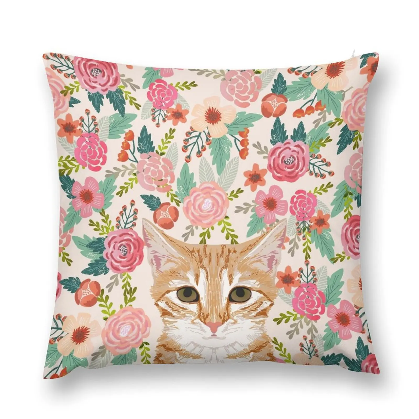 Orange Tabby floral cat head cute pet portrait gifts for orange tabby cat must haves Throw Pillow christmas pillowcases pillow