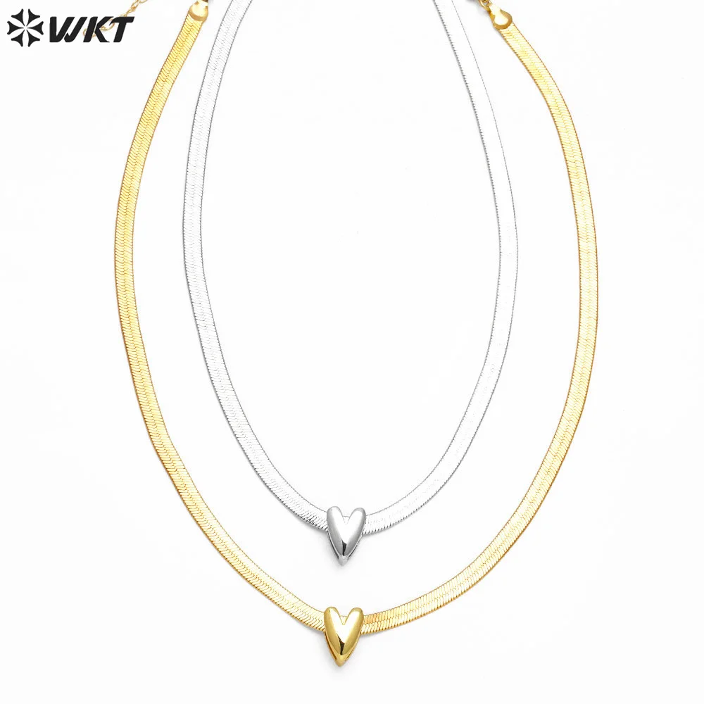 WT-JFN24 WKT Hot Sale Classical And Simple Design Heart Shape Brass And Silver Lady Neckalce 18k Gold Plated Jewelry Ornament