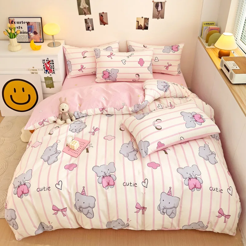 

Cute Elephant Duvet Cover, Kids Stripe Cartoon 100% Cotton Bedding Set, Kawaii Animals Comforter Cover for Boys Girls Room Decor