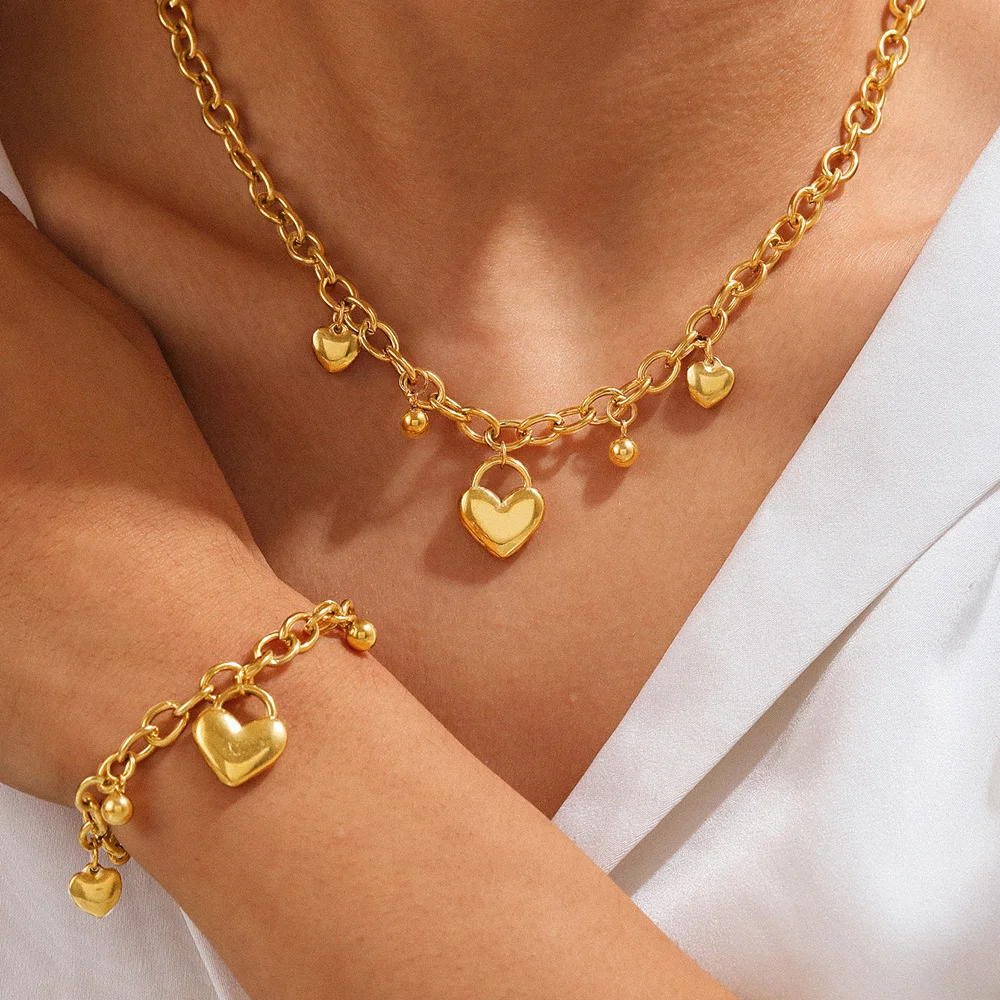 

Boho style ball bead love bracelet and necklace set, waterproof and non-fading, women's jewelry, wedding party gifts