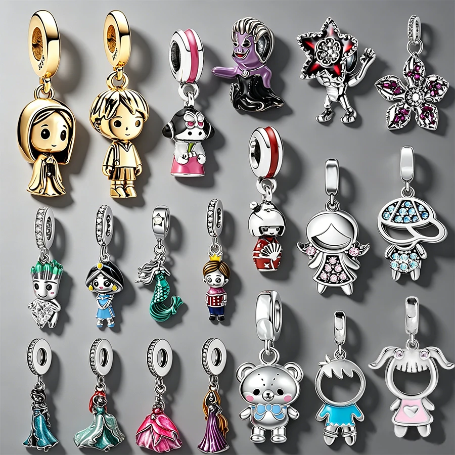 

NEW Cute Cartoon Doll Charm Beads, Mermaid Bear Princess Dress Dangle Beads Fit Original Bracelet DIY Jewelry Gifts for Girls