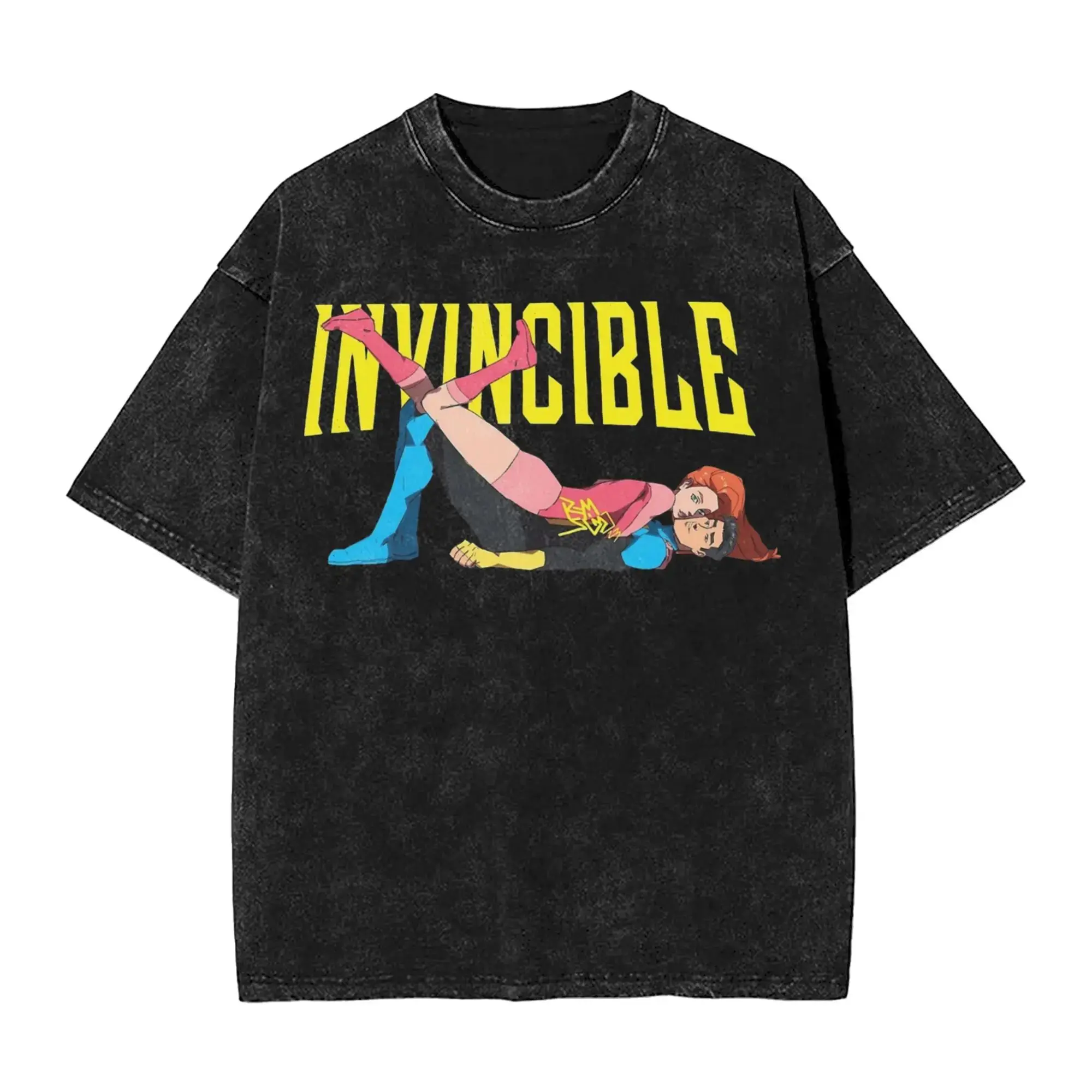 Vintage Washed Harajuku Y2K Fashion Summer Tee Anime Crazy Invincible Graphic Print T-Shirt Crew O-neck Cotton Oversized Top