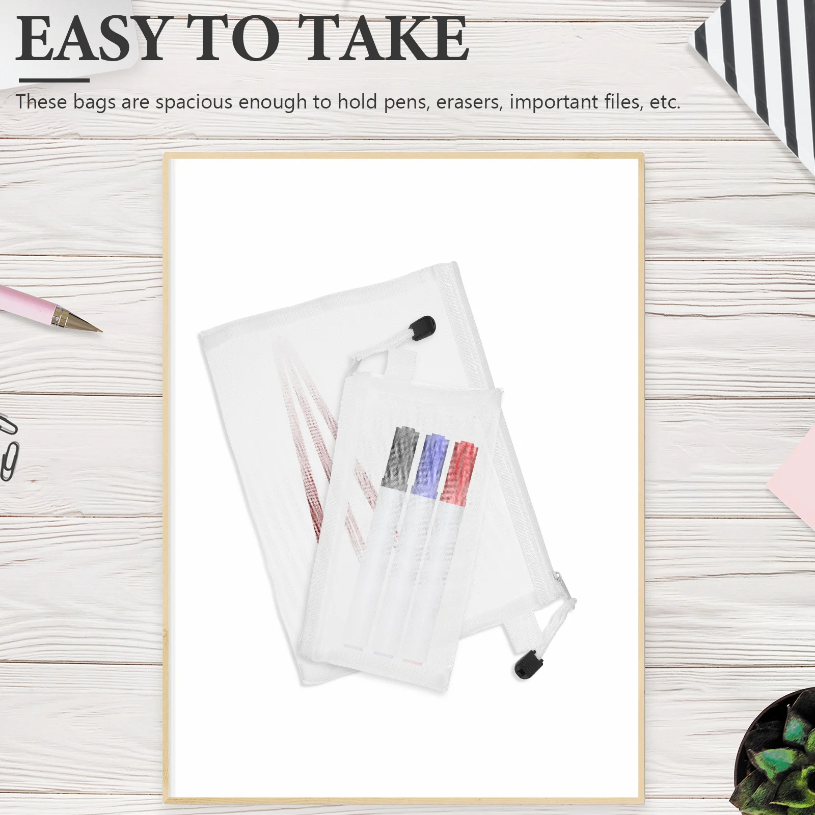 4 قطع من أكياس الملفات المزودة بسحاب، أكياس تخزين المستندات الشبكية، حاوية قرطاسية مقاومة للماء لتنظيم الملفات والأقلام ومستحضرات التجميل #1