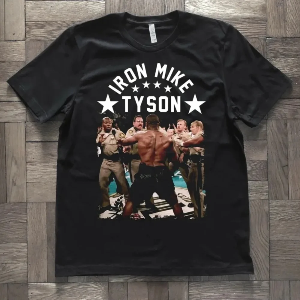 Funny Black Vs Police Confrontation Men's T-Shirt Iron Mike Tyson Anniversary Cotton O-Neck Short Sleeve T Shirt New Size S-4XL