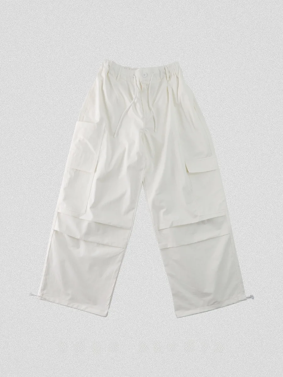 

Loose Straight Leg Workwear Pants for Men with Dstring Elastic Waist Studio Casual Trousers Faion Urban Spring Autumn