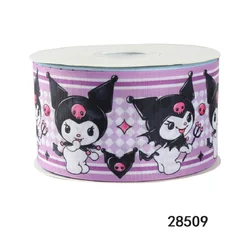 5Yards Kuromi and My Melody Ribbon Printed Sanrio Cartoon Grosgrain Ribbons 75mm Flower Ribbon for Sewing Accessories DIY Bows