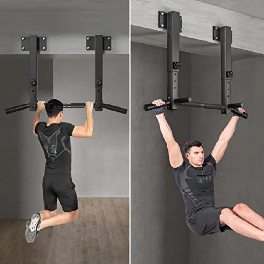 Wall Mount Pull Up Bar for Home Gym, Steel, Black, Heavy-Duty Joist Beam Rafter Mount with Punching Bag Hanger view 3