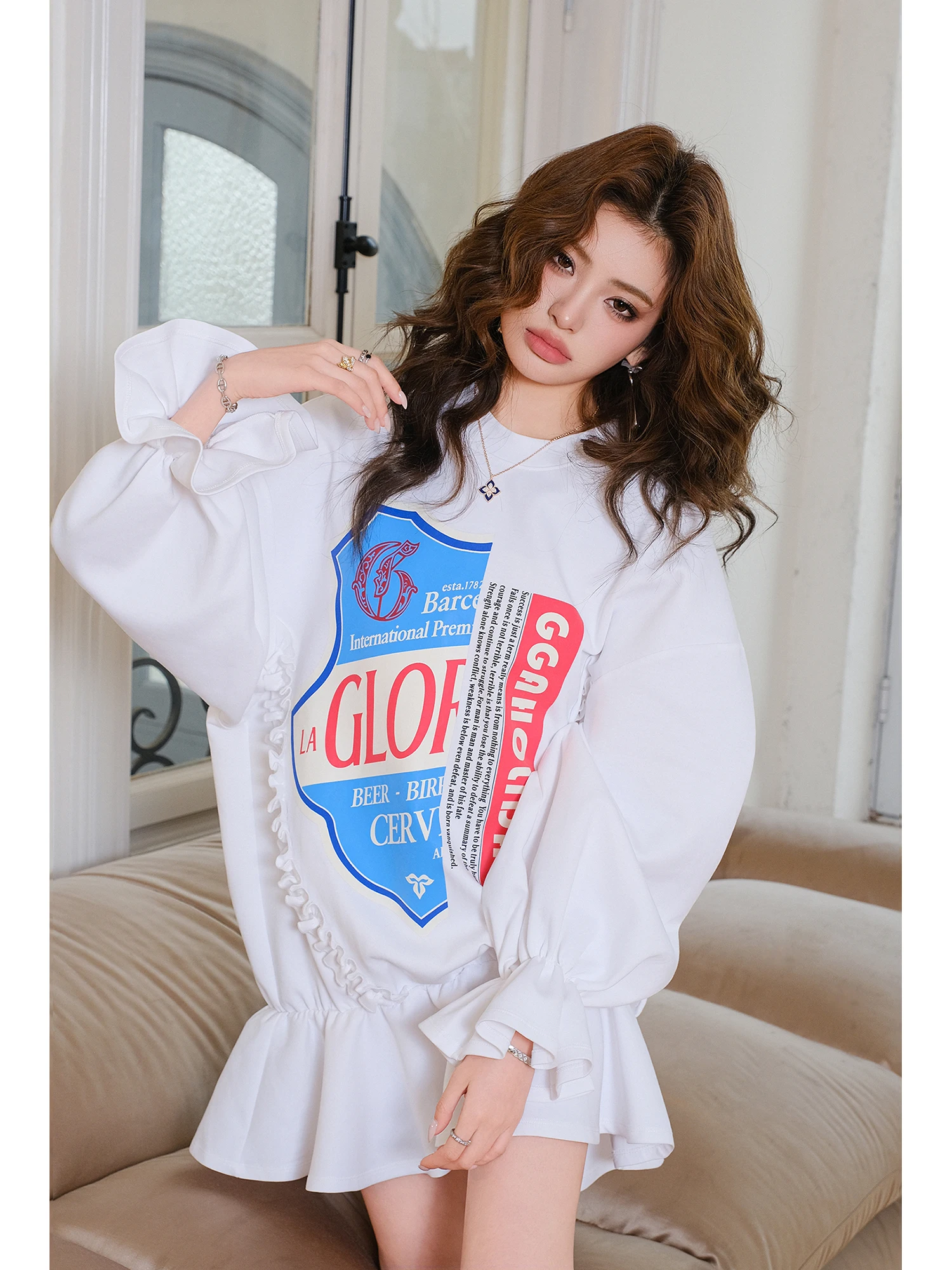 

Юбка MIUCO оверсайз свободного кроя с принтом, расклешенным подолом, весенняя новинка, женская повседневная модель с круглым вырезом