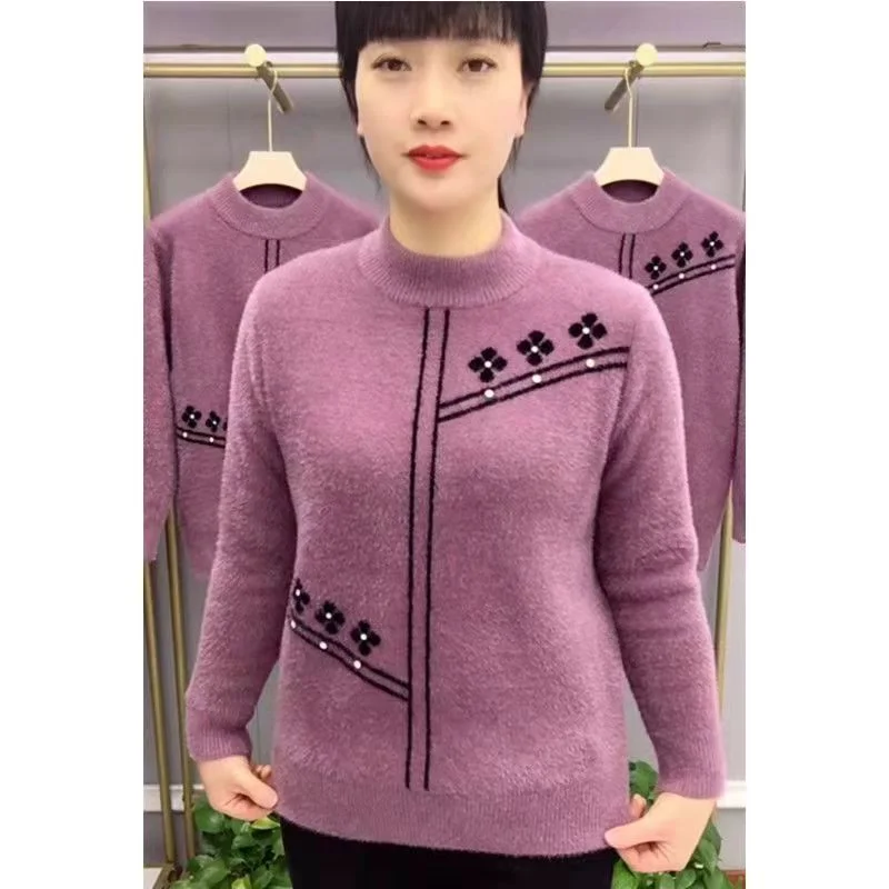 Knitted Sweater Outerwear for Elderly Women Fashionable Autumn Wedding Top for Mom Middle-Aged and Elderly Chinese Style M149