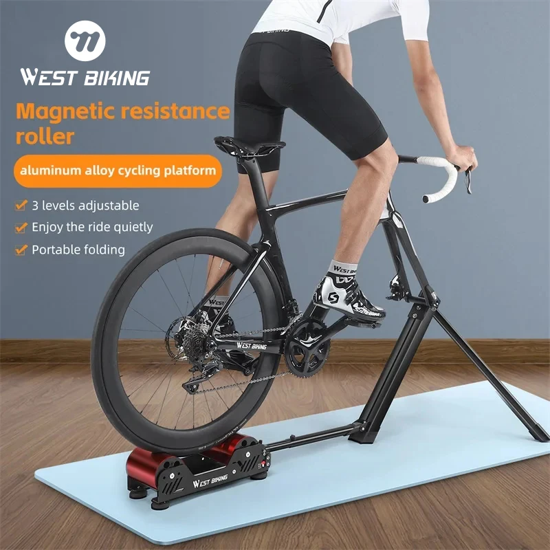 WEST BIKING Bike Trainer Magnetic Resistance Roller Cycling Platform Indoor Foldable Adjustable Cycling Roller Fitness Equiment