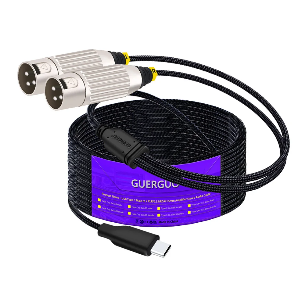 

USB Type C to Dual 3Pin XLR Male/Female Audio Cable,Mobile Phone USB C Connection Active Speaker,Power Amplifier Audio Cord