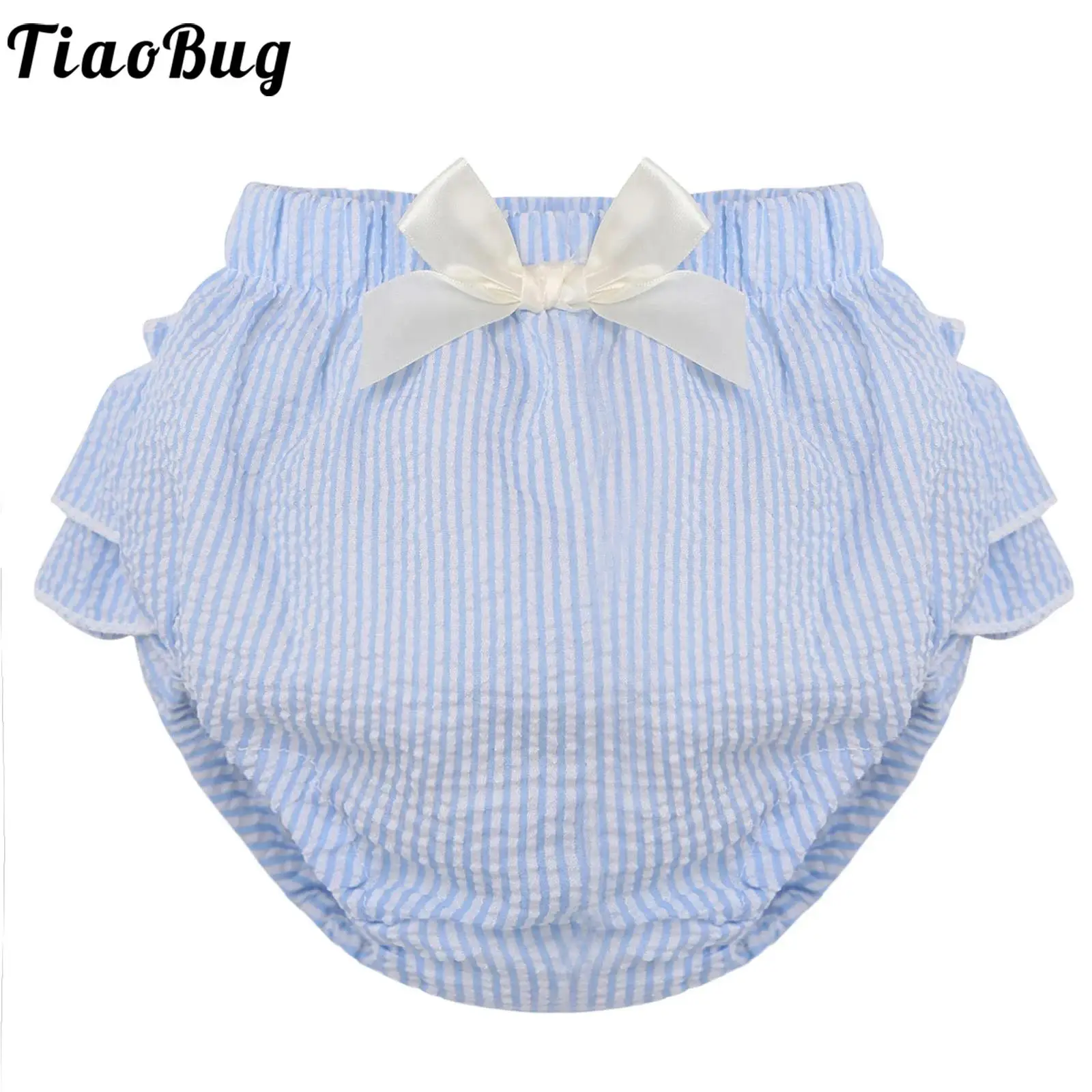 

Infant Baby Boys Girls Plaid Striped Bloomers Elastic Waistband Ruffled Bow Tie Diaper Cover Loose Shorts Toddler Kids Clothes
