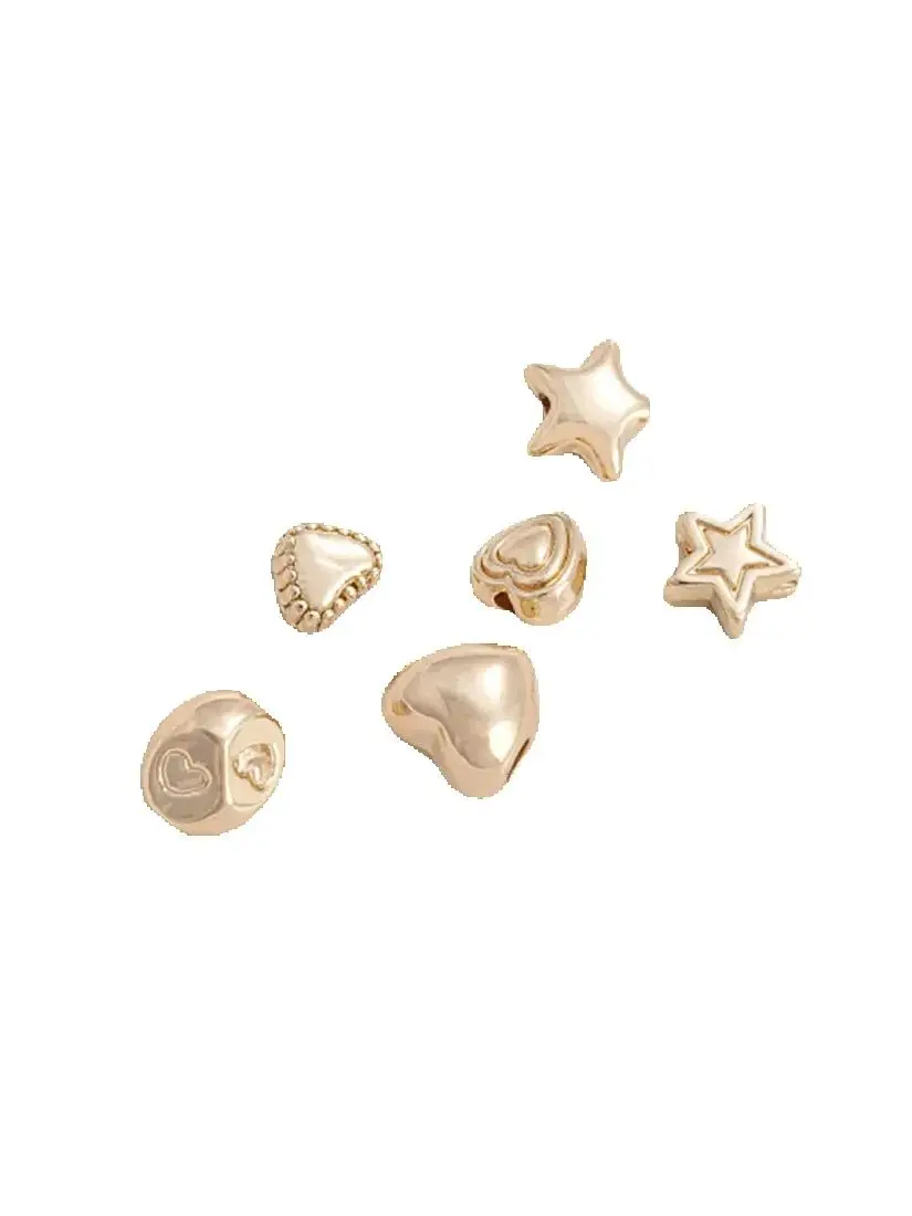 14K Gold-Wrapped Beads, Three-Dimensional, Pentagonal Star, Peach Heart, Separated, Handmade, Loose, DIY Bracelet Accessories