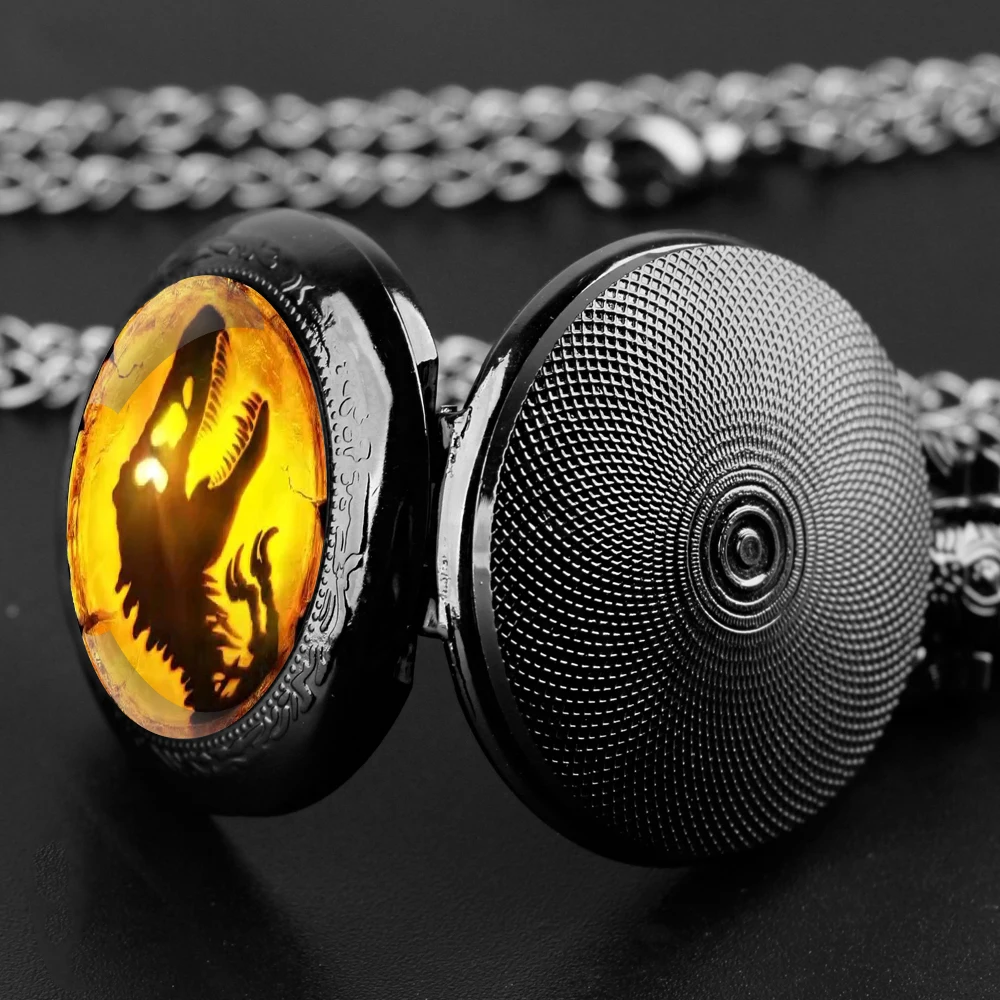 Quartz Pocket Watch Dinosaur Park Glass Dome With Durable Chain Arabic Numeral Dial Halloween Gifts for Men Women Kids