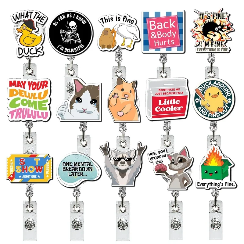 Fun Cartoon Emoji Acrylic Retractable Badge Reels for Nurses, Students and Office Workers