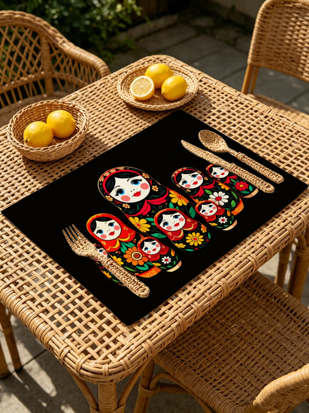 Printed Placemats for Dining Table Kitchen Holiday Parties Colorful Russian Nesting Dolls Pattern