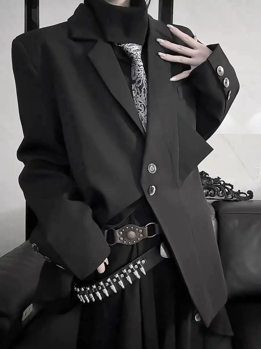 

2026 Spring Unisex Blazer Dark Retro Detail Blazer Unisex Hepburn Style Edgy Loose Casual Androgynous Suit Jacket