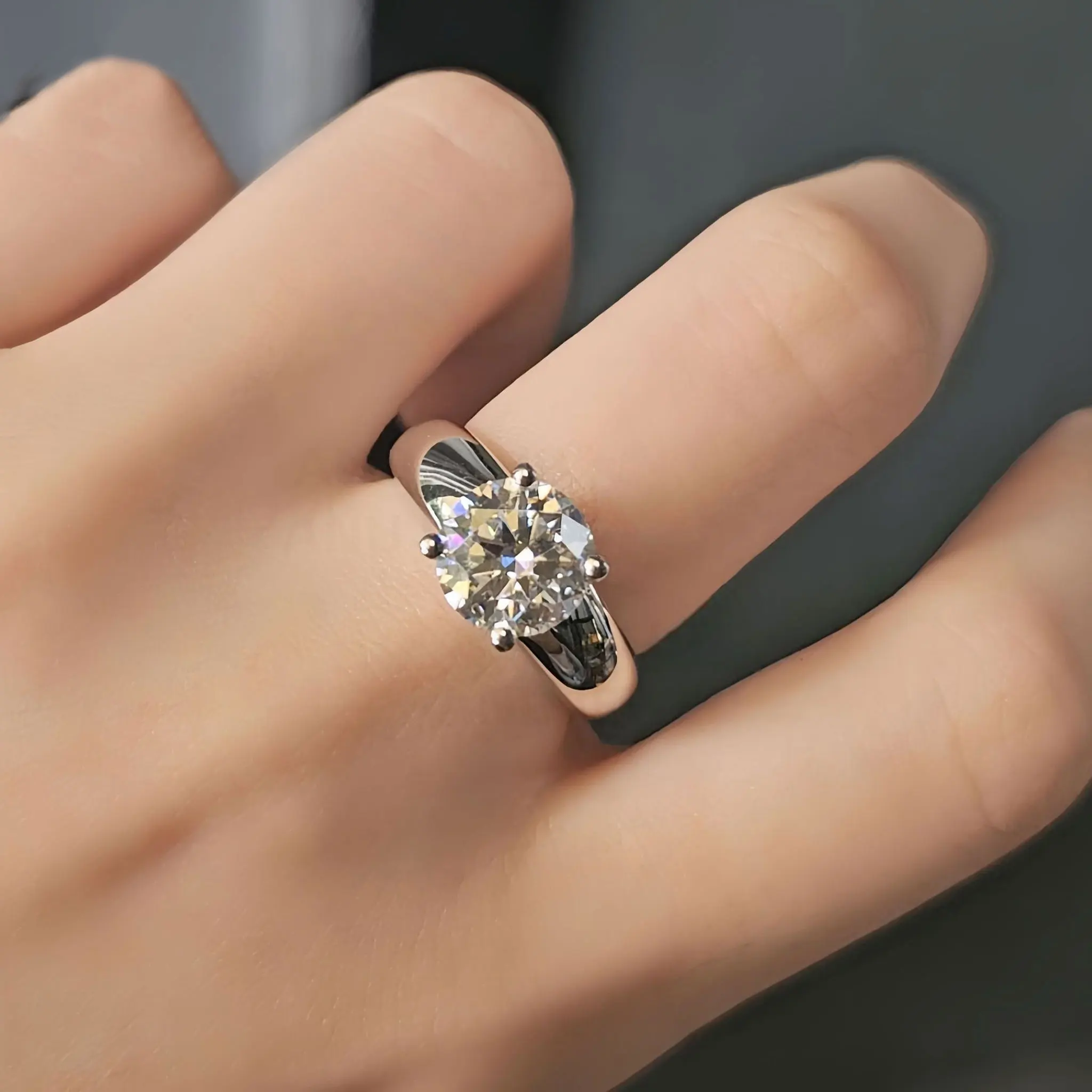 Four Claw 3-Carat Single Head Moissanite Ring 925 Silver Engagement Ring Women's Eight Hearts and Eight Arrows Light Luxury