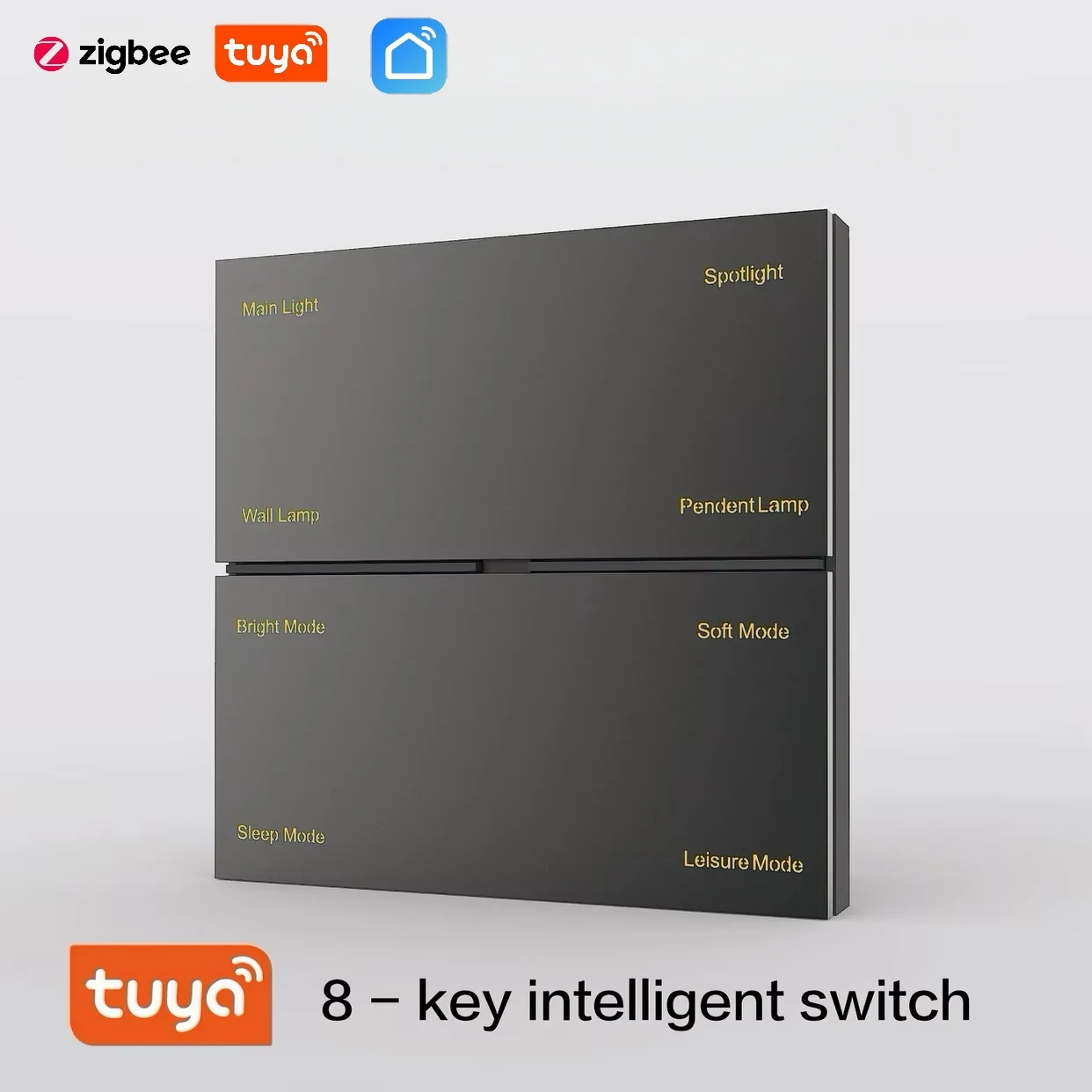 M9 Tuya Zigbee Smart Switch w/Human Sensor Radar, 4 Relay + 4 Scene Keys (All Programmable), Aluminum Panel + Custom Engraving