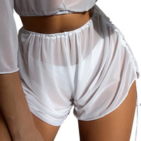 Bikini Trunks 2025 Sheer Mesh Beach Shorts Women Side Tie High Waist Swim Bottoms Swim Briefs Ruched Bottom Swimming Pants