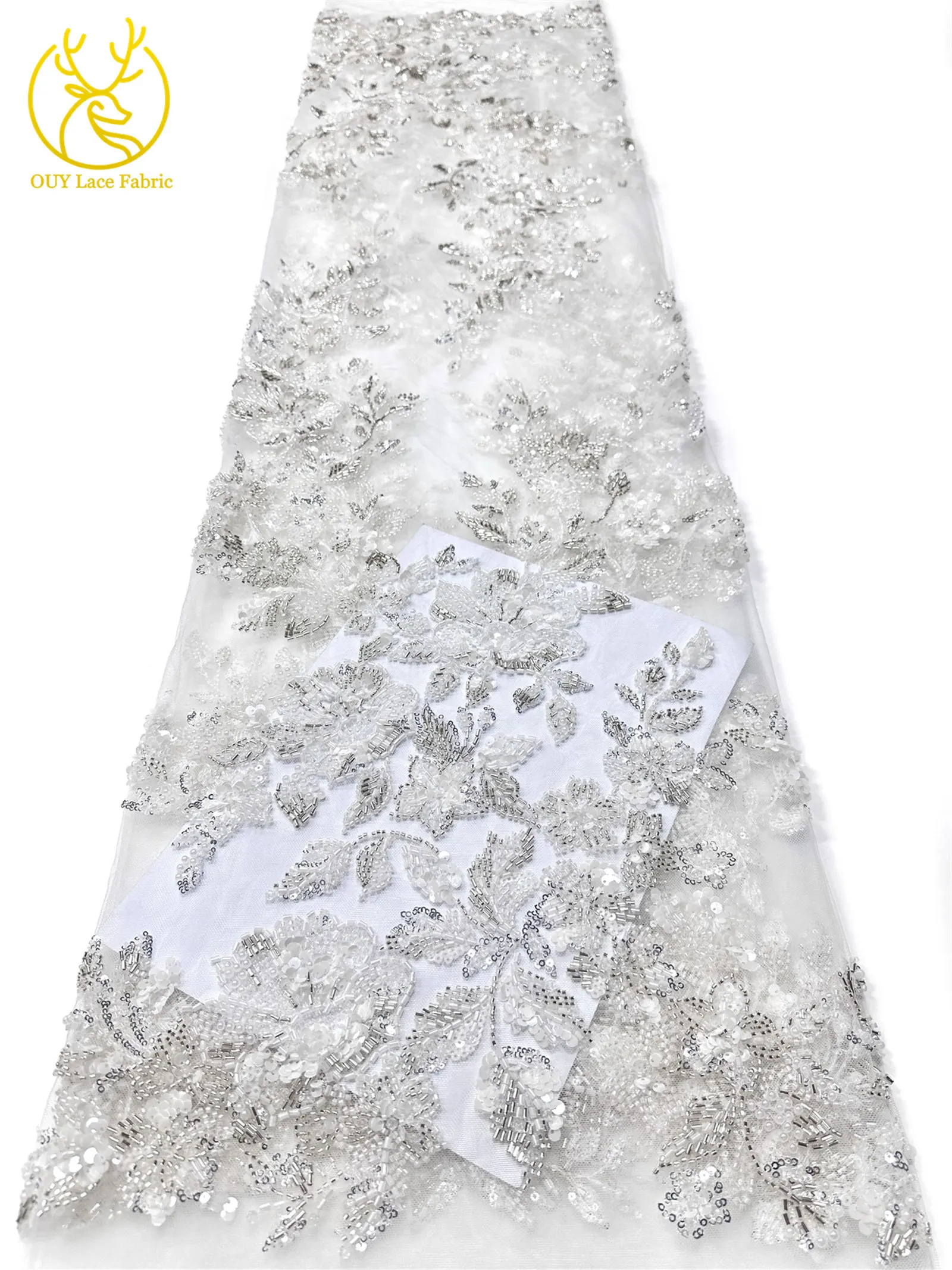 Elegantes neues Design, nigerianischer handgefertigter, stark perlenbesetzter Spitzenstoff, luxuriöse afrikanische französische Pailletten-Spitze für Damen-Partykleider zum Nähen – Detail 13