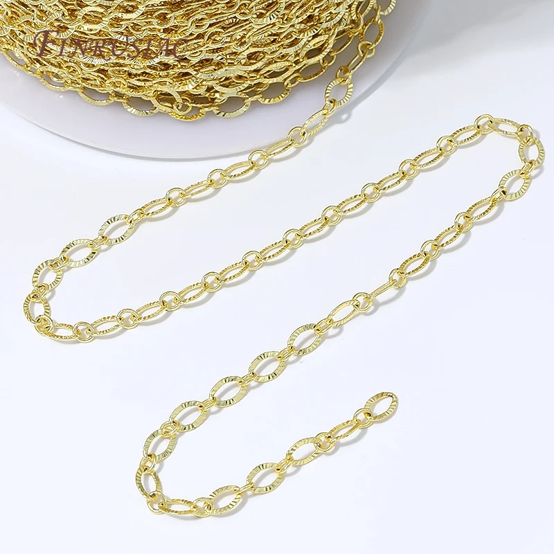 18K Gold Plated Textured Oval Chain Embossed Link Chain Jewelry Necklace Bracelet Chain Bulk For DIY Jewelry Making Supplies