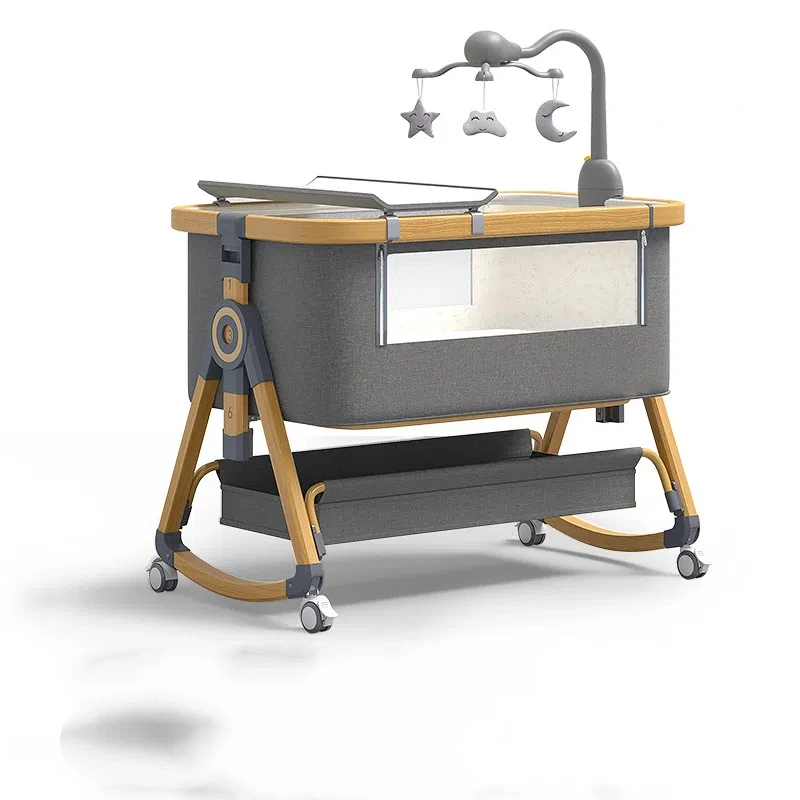 5-in-1 Aluminum Alloy Baby Bed - Portable Foldable Crib with Adjustable Height, Co-Sleeper Bassinet & Lockable Wheels