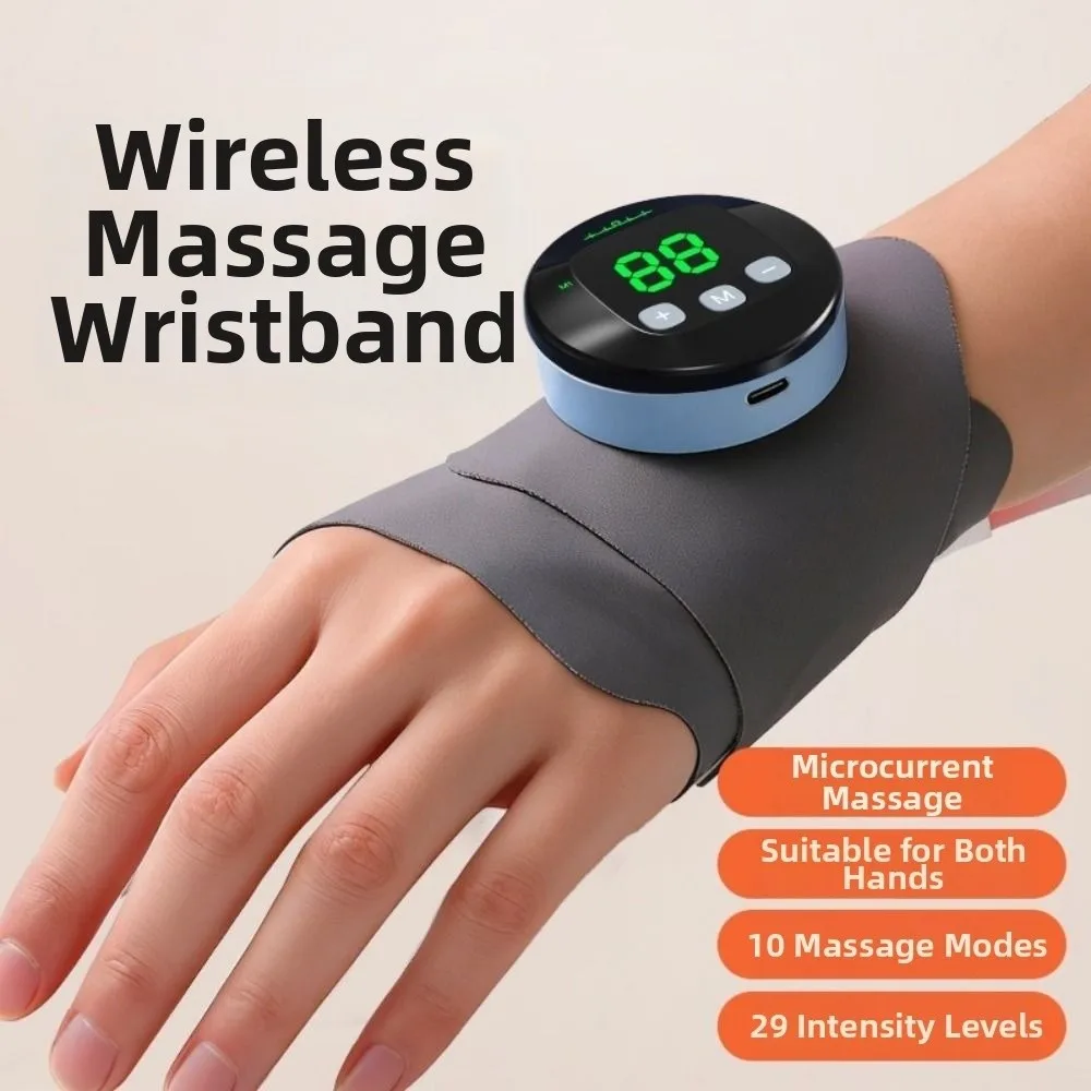 Cordless EMS Wrist Massager USB Rechargeable Vibration Hand Massage Protector Compress 10 Modes 29 Levels Wrist Support Brace