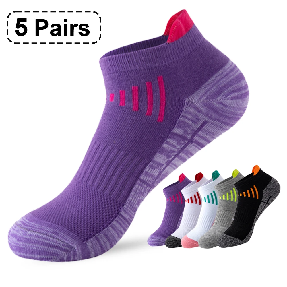 Chaussettes de sport athlétiques respirantes pour hommes et femmes, chaussettes courtes de fitness en plein air, chaussettes de rinçage en coton pour femmes, chaussettes de course, 5 paires