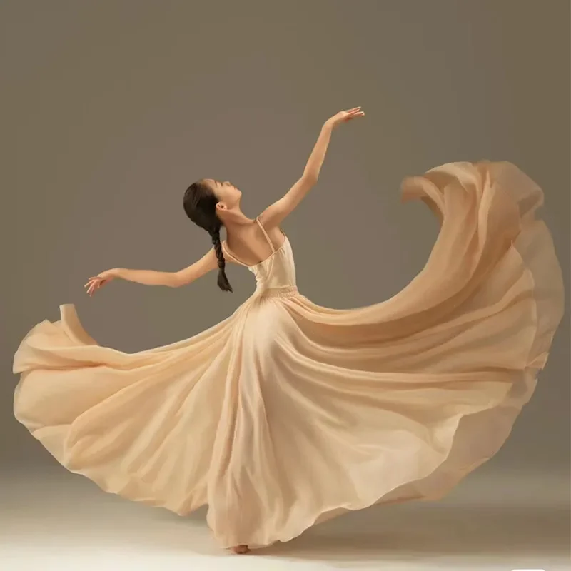 Double Chiffon Big Swing Skirt Half Skirt Women's Dance Dress Female 720-degree Xinjiang Square Performance Skirt  Female KX154