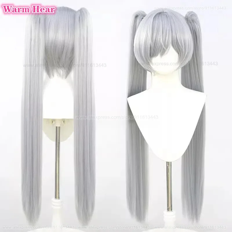 

Игровые синтетические волосы 90 см, длинные серебристо-серые двойные хвосты, косплей, аниме, парик, термостойкие волосы, парики для Хэллоуина