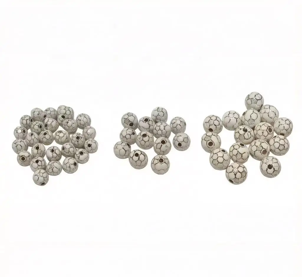 10mm White Sparkling Football Soccer Pattern Acrylic Round Beads