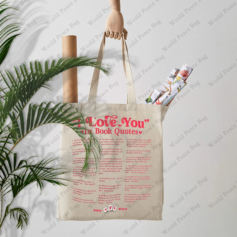 1 pz I Love You in Book Quotes patternTote Bag borsa a tracolla in tela per il viaggio quotidiano pendolare borsa della spesa riutilizzabile da donna